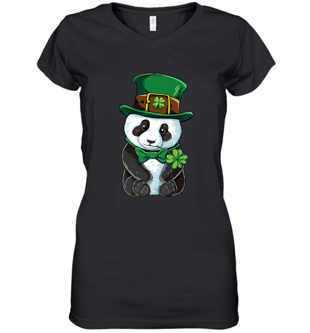 St Patricks Day Leprechaun Panda Cute Irish Tee Gift Women's V-Neck T-Shirt Women's V-Neck T-Shirt / Black / S Women's V-Neck T-Shirt - trendytshirts1
