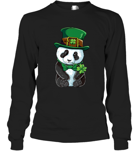 St Patricks Day Leprechaun Panda Cute Irish Tee Gift Long Sleeve T-Shirt Long Sleeve T-Shirt / Black / S Long Sleeve T-Shirt - trendytshirts1