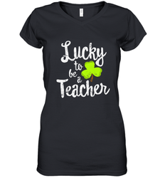 Teacher St. Patrick's Day Shirt, Lucky To Be A Teacher Women's V-Neck T-Shirt