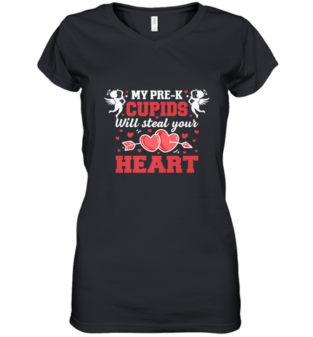 Teacher Valentine's Day Pre K Cupids Art Graphics Heart Love Women's V-Neck T-Shirt Women's V-Neck T-Shirt / Black / S Women's V-Neck T-Shirt - trendytshirts1