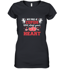 Teacher Valentine's Day Pre K Cupids Art Graphics Heart Love Women's V-Neck T-Shirt Women's V-Neck T-Shirt - trendytshirts1