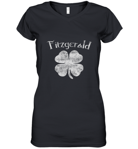 Vintage Fitzgerald Irish Shamrock St Patty's Day Women's V-Neck T-Shirt Women's V-Neck T-Shirt / Black / S Women's V-Neck T-Shirt - trendytshirts1