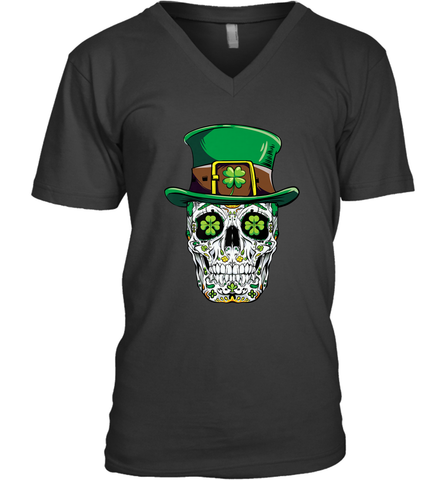 Sugar Skull Leprechaun T Shirt St Patricks Day Women Men Men's V-Neck Men's V-Neck / Black / S Men's V-Neck - trendytshirts1