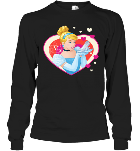 Disney Cinderella Valentine's Sparkle Hearts Long Sleeve T-Shirt Long Sleeve T-Shirt / Black / S Long Sleeve T-Shirt - trendytshirts1
