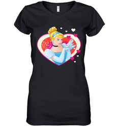 Disney Cinderella Valentine's Sparkle Hearts Women's V-Neck T-Shirt