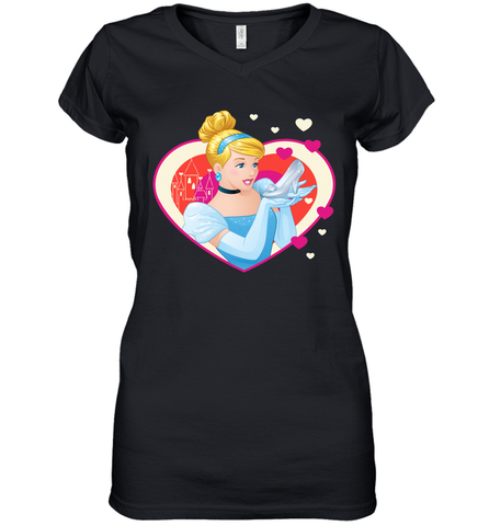 Disney Cinderella Valentine's Sparkle Hearts Women's V-Neck T-Shirt Women's V-Neck T-Shirt / Black / S Women's V-Neck T-Shirt - trendytshirts1