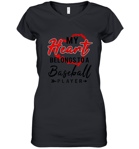 My Heart Belongs To A Baseball Player Valentines Day Gift Women's V-Neck T-Shirt Women's V-Neck T-Shirt / Black / S Women's V-Neck T-Shirt - trendytshirts1