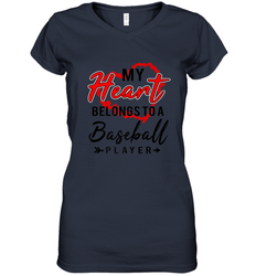 My Heart Belongs To A Baseball Player Valentines Day Gift Women's V-Neck T-Shirt