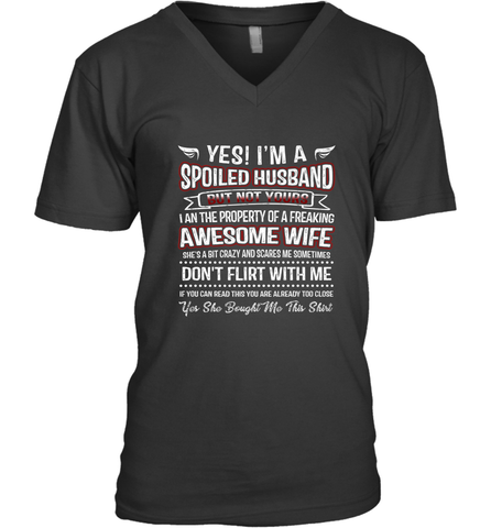 Spoiled Husband Property Of Freaking Wife Valentine's Day Men's V-Neck Men's V-Neck / Black / S Men's V-Neck - trendytshirts1