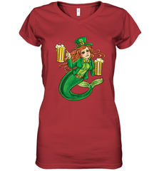 St Patricks Day Shirt Women Leprechaun Mermaid Girls Redhead Women's V-Neck T-Shirt Women's V-Neck T-Shirt - trendytshirts1