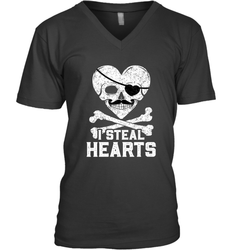 I Steal Hearts Valentine's Day Pirate Skull Art Graphics Men's V-Neck