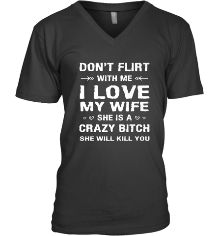 Don't Flirt With Me I Love Wife Valentine's Day Husband Gift Men's V-Neck Men's V-Neck / Black / S Men's V-Neck - trendytshirts1
