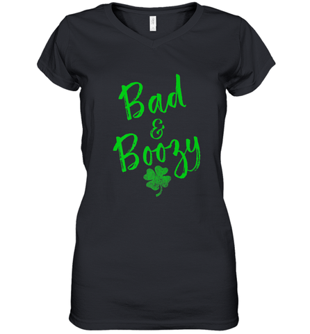 Bad and Boozy , St Patricks Day Beer Drinking Women's V-Neck T-Shirt Women's V-Neck T-Shirt / Black / S Women's V-Neck T-Shirt - trendytshirts1