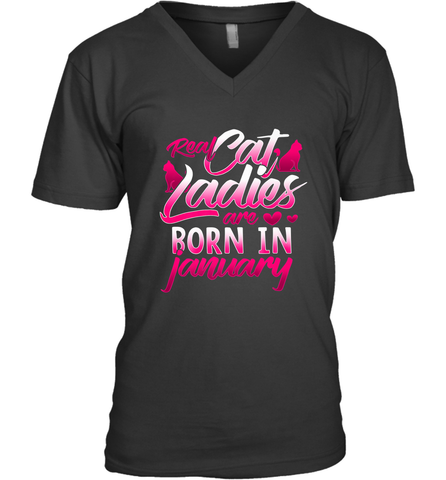 Cat Lady Born In January Cat Lover Birthday Gift For Men's V-Neck Men's V-Neck / Black / S Men's V-Neck - trendytshirts1