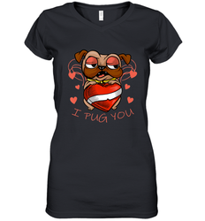 I Pug You Cute Valentines Day Love Heart Pug Dog Valentine Women's V-Neck T-Shirt