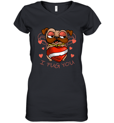 I Pug You Cute Valentines Day Love Heart Pug Dog Valentine Women's V-Neck T-Shirt Women's V-Neck T-Shirt - trendytshirts1