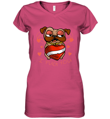 I Pug You Cute Valentines Day Love Heart Pug Dog Valentine Women's V-Neck T-Shirt Women's V-Neck T-Shirt - trendytshirts1