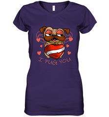 I Pug You Cute Valentines Day Love Heart Pug Dog Valentine Women's V-Neck T-Shirt Women's V-Neck T-Shirt - trendytshirts1
