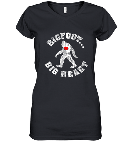 Bigfoot Heart Valentine's Day Lover Art Graphics Great Gift Women's V-Neck T-Shirt Women's V-Neck T-Shirt / Black / S Women's V-Neck T-Shirt - trendytshirts1