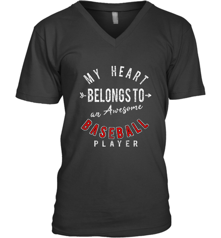 My Heart Belongs To A Baseball Player Valentines Day Men's V-Neck Men's V-Neck / Black / S Men's V-Neck - trendytshirts1