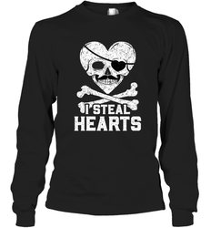 I Steal Hearts Valentine's Day Pirate Skull Art Graphics Long Sleeve T-Shirt