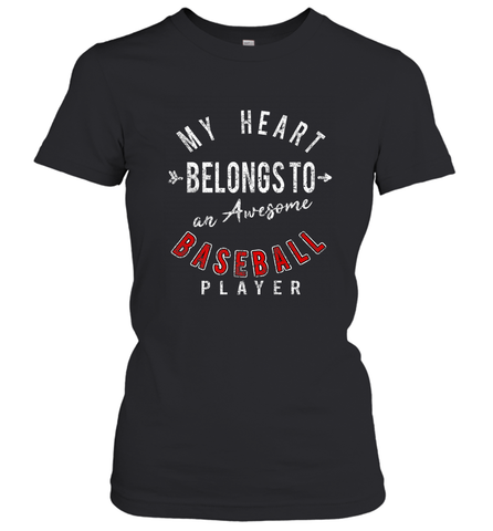 My Heart Belongs To A Baseball Player Valentines Day Women's T-Shirt Women's T-Shirt / Black / S Women's T-Shirt - trendytshirts1