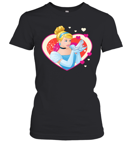Disney Cinderella Valentine's Sparkle Hearts Women's T-Shirt Women's T-Shirt / Black / S Women's T-Shirt - trendytshirts1