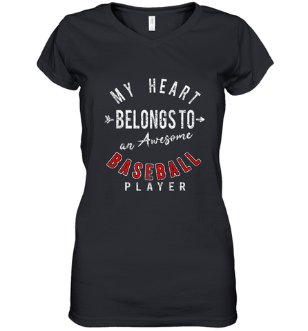 My Heart Belongs To A Baseball Player Valentines Day Women's V-Neck T-Shirt Women's V-Neck T-Shirt / Black / S Women's V-Neck T-Shirt - trendytshirts1