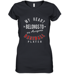 My Heart Belongs To A Baseball Player Valentines Day Women's V-Neck T-Shirt Women's V-Neck T-Shirt - trendytshirts1