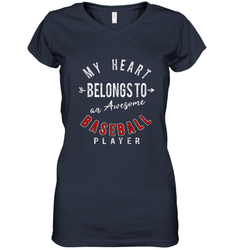My Heart Belongs To A Baseball Player Valentines Day Women's V-Neck T-Shirt