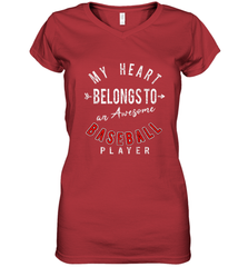 My Heart Belongs To A Baseball Player Valentines Day Women's V-Neck T-Shirt Women's V-Neck T-Shirt - trendytshirts1