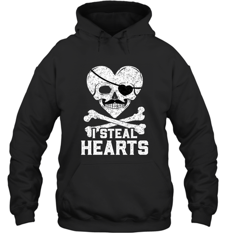 I Steal Hearts Valentine's Day Pirate Skull Art Graphics Hooded Sweatshirt Hooded Sweatshirt / Black / S Hooded Sweatshirt - trendytshirts1