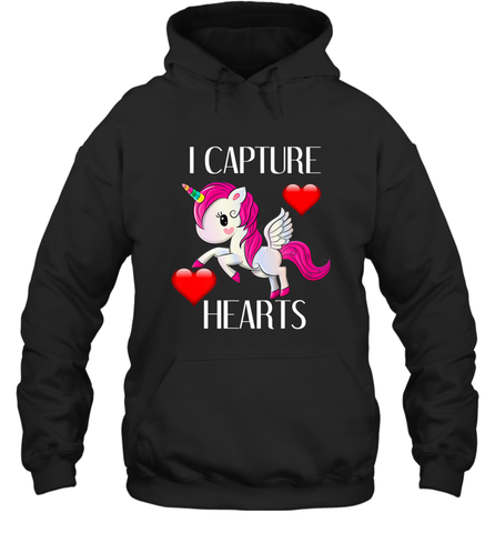 Girls Valentine's Day Unicorn I Capture Hearts Kids Gift Hooded Sweatshirt Hooded Sweatshirt / Black / S Hooded Sweatshirt - trendytshirts1