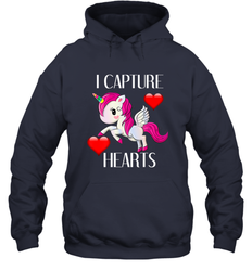 Girls Valentine's Day Unicorn I Capture Hearts Kids Gift Hooded Sweatshirt
