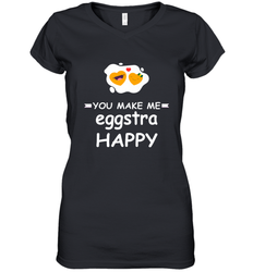 You Make Me Eggstra happy,Funny Valentine His and Her Couple Women's V-Neck T-Shirt