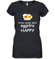 You Make Me Eggstra happy,Funny Valentine His and Her Couple Women's V-Neck T-Shirt Women's V-Neck T-Shirt - trendytshirts1