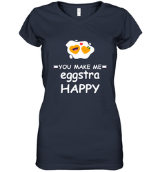You Make Me Eggstra happy,Funny Valentine His and Her Couple Women's V-Neck T-Shirt