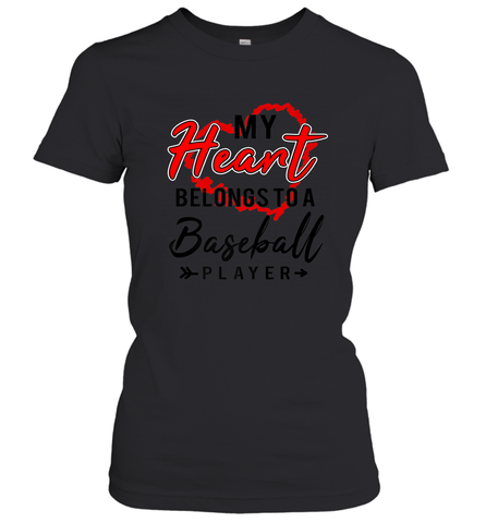 My Heart Belongs To A Baseball Player Valentines Day Gift Women's T-Shirt Women's T-Shirt / Black / S Women's T-Shirt - trendytshirts1