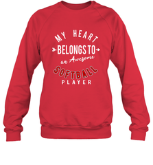 My Heart Belongs To An Awesome Softball Valentines Day Gift Crewneck Sweatshirt Crewneck Sweatshirt - trendytshirts1