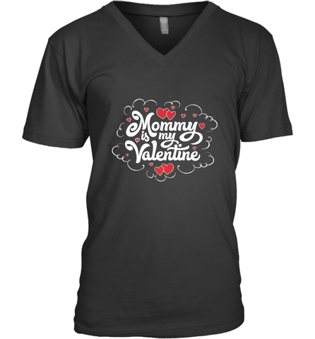 Mommy Is My Valentine's Day Art Graphics Heart Lover Gift Men's V-Neck Men's V-Neck / Black / S Men's V-Neck - trendytshirts1