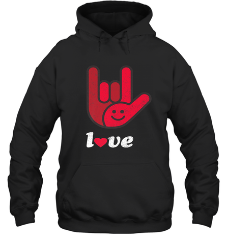 Cute Love Hand Sign Heart Valentines Day Retro Vintage Top Hooded Sweatshirt Hooded Sweatshirt / Black / S Hooded Sweatshirt - trendytshirts1