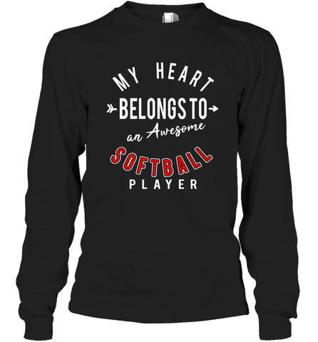My Heart Belongs To An Awesome Softball Valentines Day Gift Long Sleeve T-Shirt Long Sleeve T-Shirt / Black / S Long Sleeve T-Shirt - trendytshirts1