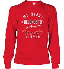 My Heart Belongs To An Awesome Softball Valentines Day Gift Long Sleeve T-Shirt Long Sleeve T-Shirt - trendytshirts1