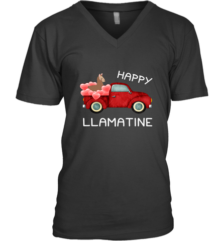 Happy Llamatine funny Valentine Day Llama costume Men's V-Neck Men's V-Neck / Black / S Men's V-Neck - trendytshirts1