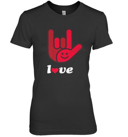 Cute Love Hand Sign Heart Valentines Day Retro Vintage Top Women's Premium T-Shirt Women's Premium T-Shirt / Black / XS Women's Premium T-Shirt - trendytshirts1
