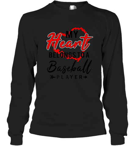 My Heart Belongs To A Baseball Player Valentines Day Gift Long Sleeve T-Shirt Long Sleeve T-Shirt / Black / S Long Sleeve T-Shirt - trendytshirts1