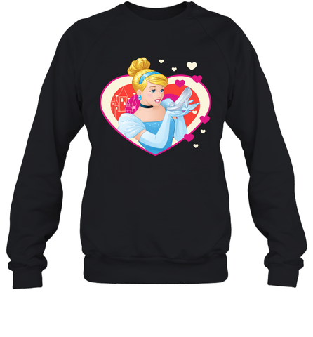 Disney Cinderella Valentine's Sparkle Hearts Crewneck Sweatshirt Crewneck Sweatshirt / Black / S Crewneck Sweatshirt - trendytshirts1