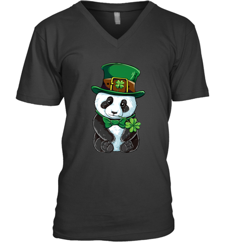 St Patricks Day Leprechaun Panda Cute Irish Tee Gift Men's V-Neck Men's V-Neck / Black / S Men's V-Neck - trendytshirts1