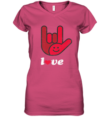 Cute Love Hand Sign Heart Valentines Day Retro Vintage Top Women's V-Neck T-Shirt Women's V-Neck T-Shirt - trendytshirts1