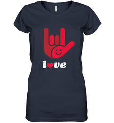 Cute Love Hand Sign Heart Valentines Day Retro Vintage Top Women's V-Neck T-Shirt